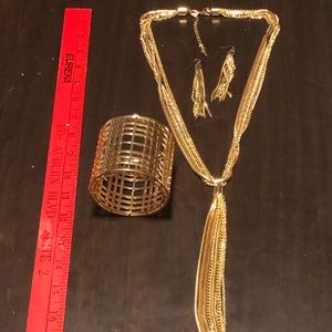 Gold Necklace, Earrings and Bracelet